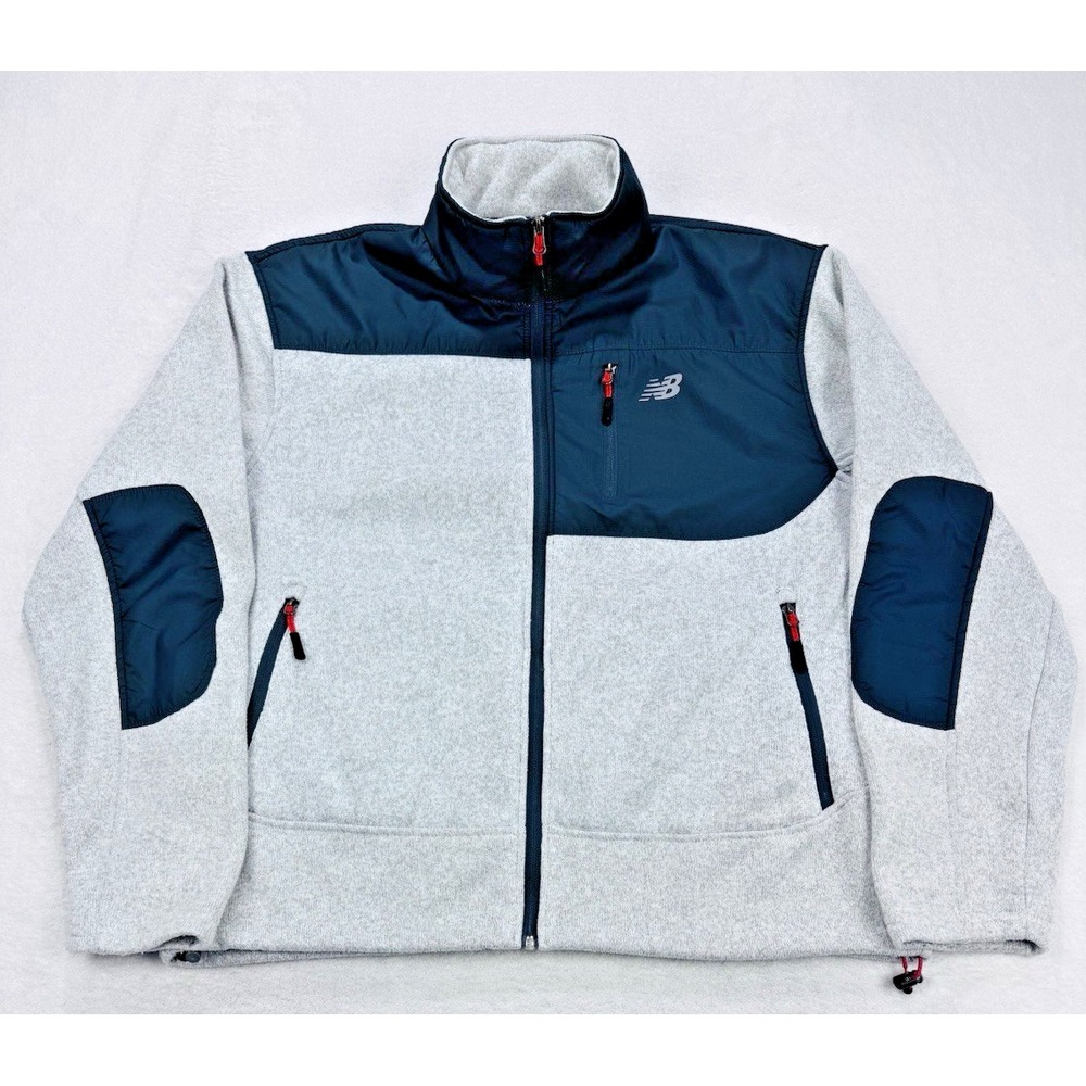 New Balance Mens L‎ Gray Zip Front Fleece Jacket Fleece 100% All Weather